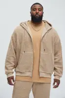 100% Polyester Hoodie and Jogger Set with Full Zip and Side Pockets(Tan,S)
