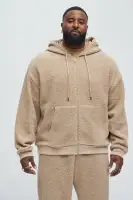 100% Polyester Hoodie and Jogger Set with Full Zip and Side Pockets(Tan,S)