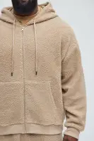100% Polyester Hoodie and Jogger Set with Full Zip and Side Pockets(Tan,S)