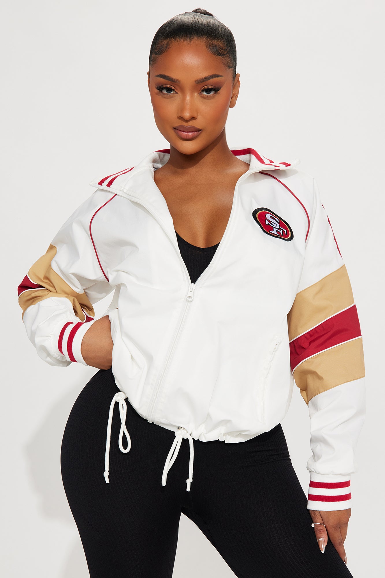San Francisco 49ers Graphic Windbreaker - High Neck Long Sleeve Jacket with Screen Print & Zipper Pockets
