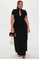 Elegant Black & Mocha Maxi Dress – High Neck, Sleeveless, Pleated Front with Zipper Closure – Stretchy Rayon Blend(Black,XS)