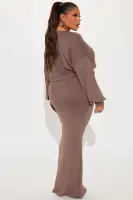 Stylish 2-Piece Long Sleeve Popover Shirt & Tube Dress Set – Mocha/Charcoal, Stretchy Polyester Blend(Mocha,XS)