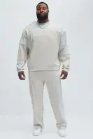 Crew Neck Long Sleeve Embroidery Detail 55% Cotton 45% Polyester Pair with Block The Fear Sweatpants.(Grey,S)