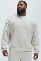 Crew Neck Long Sleeve Embroidery Detail 55% Cotton 45% Polyester Pair with Block The Fear Sweatpants.(Grey,S)