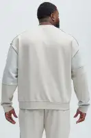 Crew Neck Long Sleeve Embroidery Detail 55% Cotton 45% Polyester Pair with Block The Fear Sweatpants.(Grey,S)