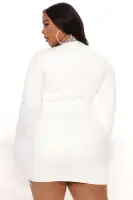 Sexy Rhinestone Mesh Mini Dress with Feather Trim & Deep V-Neck - Black/White(White,XS)