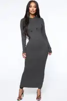 Stylish Hooded Maxi Dress - Bodycon Long Sleeve with Kangaroo Pocket - Black, Charcoal, Olive(Charcoal,S)