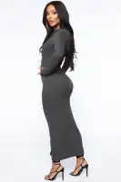 Stylish Hooded Maxi Dress - Bodycon Long Sleeve with Kangaroo Pocket - Black, Charcoal, Olive(Charcoal,S)
