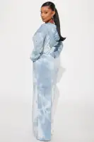 Tie Dye Hooded Maxi Dress with Long Sleeves & Front Pocket – Stretchy & Unique Design (Blue/Combo)(Blue/combo,XS)