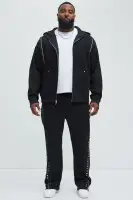 Long Sleeve Zip Up Cotton Polyester Blend Hoodie(Black,S)