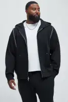 Long Sleeve Zip Up Cotton Polyester Blend Hoodie(Black,S)