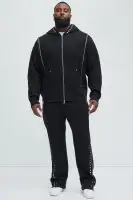 Long Sleeve Zip Up Cotton Polyester Blend Hoodie(Black,S)