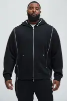 Long Sleeve Zip Up Cotton Polyester Blend Hoodie(Black,S)