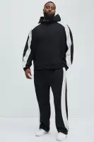 Long Sleeve Embossed Detail Cotton Polyester Blend Imported Hoodie(Black/combo,S)