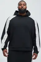 Long Sleeve Embossed Detail Cotton Polyester Blend Imported Hoodie(Black/combo,S)