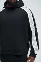 Long Sleeve Embossed Detail Cotton Polyester Blend Imported Hoodie(Black/combo,S)