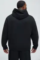 Long Sleeve Embossed Detail Cotton Polyester Blend Imported Hoodie(Black/combo,S)