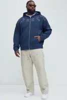 Navy Elastic Waistband Drawstring Cotton Polyester Blend Casual Jumpsuit(Navy,S)
