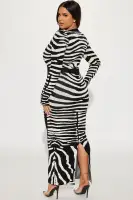 Elegant V-Neck Long Sleeve Sweater Maxi Dress with Back Slit - Available in Black & White (85% Rayon, 15% Nylon)(Black/White,XS)