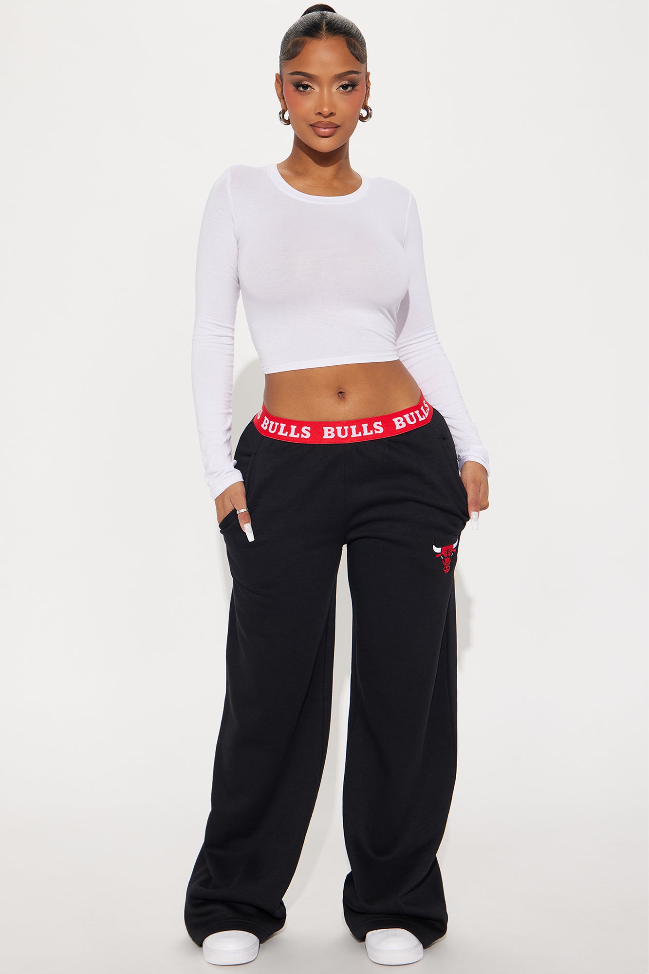 Bulls Graphic Waistband Screen Embroidery Stretch Wide Leg Jumpsuit