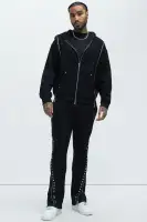 Long Sleeve Zip Up Cotton Polyester Blend Hoodie(Black,S)