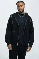 Long Sleeve Zip Up Cotton Polyester Blend Hoodie(Black,S)