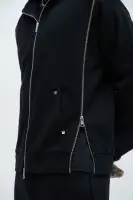 Long Sleeve Zip Up Cotton Polyester Blend Hoodie(Black,S)