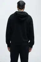 Long Sleeve Zip Up Cotton Polyester Blend Hoodie(Black,S)