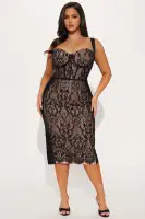 Sexy Black Lace Bandage Midi Dress with Sweetheart Neckline & Corset Waist(Black,XS)