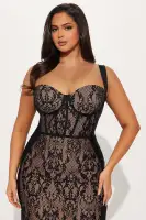 Sexy Black Lace Bandage Midi Dress with Sweetheart Neckline & Corset Waist(Black,XS)