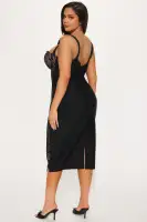 Sexy Black Lace Bandage Midi Dress with Sweetheart Neckline & Corset Waist(Black,XS)