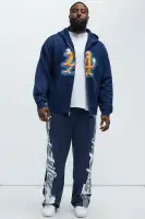 Green Elastic Waist Drawstring Screen Print Cotton-Polyester Casual Jumpsuit(Navy,S)