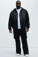 Black Hoodie Front Zip Long Sleeve Cotton Polyester Imported(Black,S)