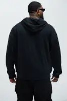 Black Hoodie Front Zip Long Sleeve Cotton Polyester Imported(Black,S)