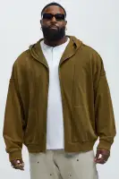 Olive Cotton-Blend Casual Long Sleeve Hooded Pullover(Olive,S)