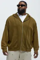Olive Cotton-Blend Casual Long Sleeve Hooded Pullover(Olive,S)