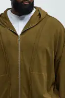 Olive Cotton-Blend Casual Long Sleeve Hooded Pullover(Olive,S)