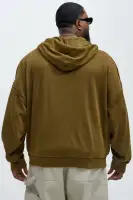 Olive Cotton-Blend Casual Long Sleeve Hooded Pullover(Olive,S)