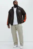 Black Full-Zip Casual Long Sleeve Screen Print Hoodie(Brown,S)
