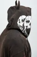 Black Full-Zip Casual Long Sleeve Screen Print Hoodie(Brown,S)