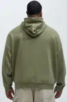Off White Ribbed Collar Cuff Snap Button Closure Cotton Polyester Blend Shirt(Olive,S)