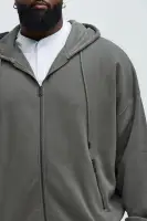 Hooded Long Sleeve Contrast Stitch Fringe Detail Top(Grey,S)