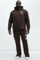 Graphic Screen Print Long Sleeve Casual Hoodie Pullover(Brown,S)