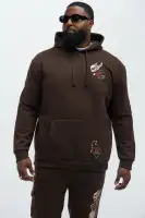 Graphic Screen Print Long Sleeve Casual Hoodie Pullover(Brown,S)