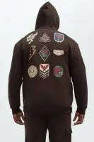 Graphic Screen Print Long Sleeve Casual Hoodie Pullover(Brown,S)
