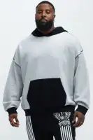 Casual Drawstring Hood Long Sleeve Colorblock Sweatshirt(Grey/combo,S)