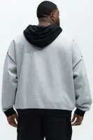 Casual Drawstring Hood Long Sleeve Colorblock Sweatshirt(Grey/combo,S)