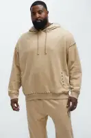 Khaki Hoodie Long Sleeve Studded Detail Cotton Polyester Imported(Khaki,S)