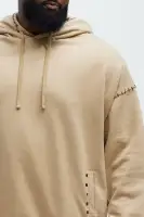Khaki Hoodie Long Sleeve Studded Detail Cotton Polyester Imported(Khaki,S)