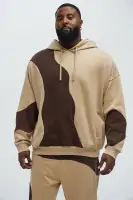 Vintage-Wash Abstract Print Hoodie(Brown,S)